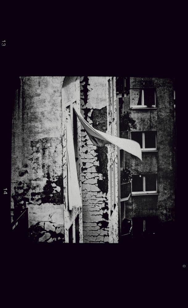 Fluttering curtain in window